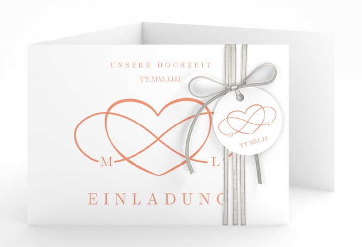 Hochzeitseinladung Infinity A6 Doppel-Klappkarte apricot