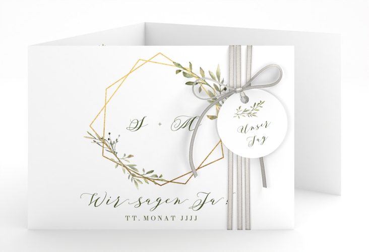 Hochzeitseinladung Acacia A6 Doppel-Klappkarte weiss hochglanz