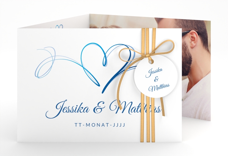 Hochzeitseinladung Envie A6 Doppel-Klappkarte blau hochglanz