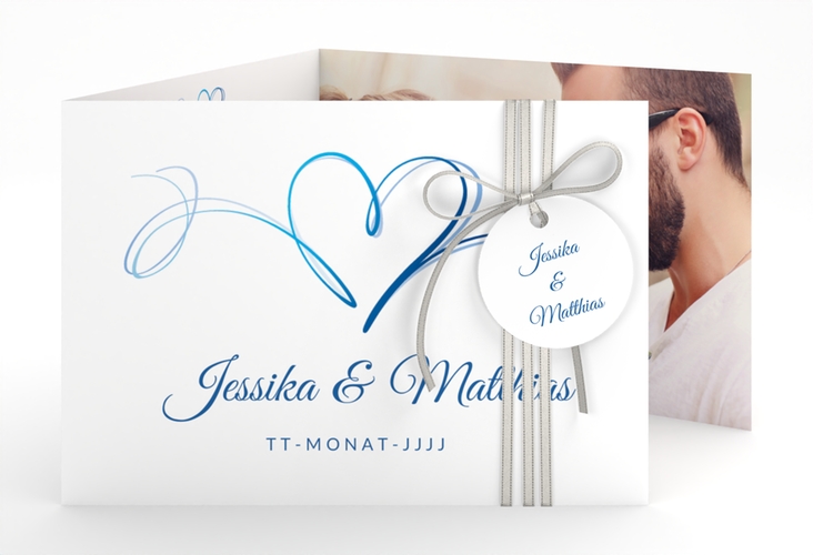 Hochzeitseinladung Envie A6 Doppel-Klappkarte blau hochglanz