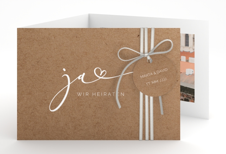 Hochzeitseinladung Jawort A6 Doppel-Klappkarte Kraftpapier hochglanz modern minimalistisch mit veredelter Aufschrift