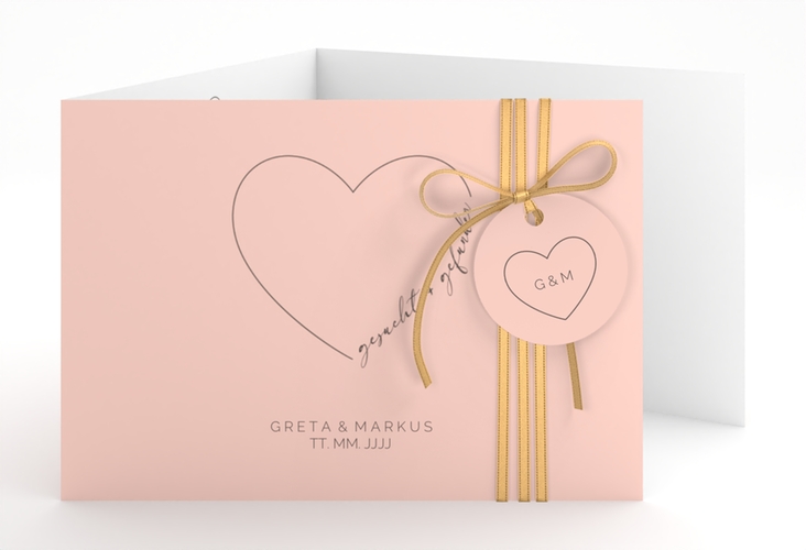 Hochzeitseinladung Lebenstraum A6 Doppel-Klappkarte rosa hochglanz