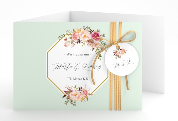 Hochzeitseinladung Prachtvoll A6 Doppel-Klappkarte mint hochglanz