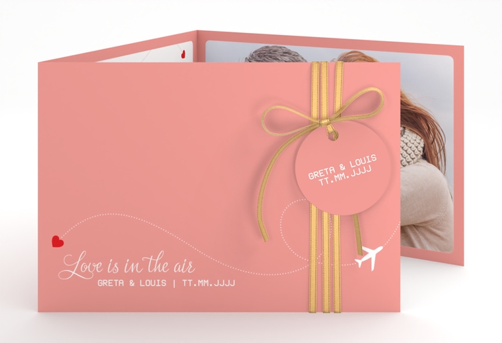 Hochzeitseinladung Weddingpass A6 Doppel-Klappkarte rosa