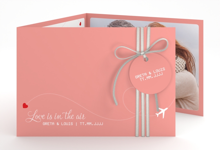 Hochzeitseinladung Weddingpass A6 Doppel-Klappkarte rosa