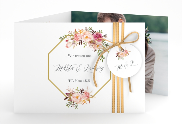 Hochzeitseinladung Prachtvoll A6 Doppel-Klappkarte weiss hochglanz