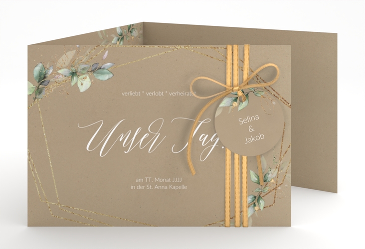 Hochzeitseinladung Greenish A6 Doppel-Klappkarte Kraftpapier hochglanz