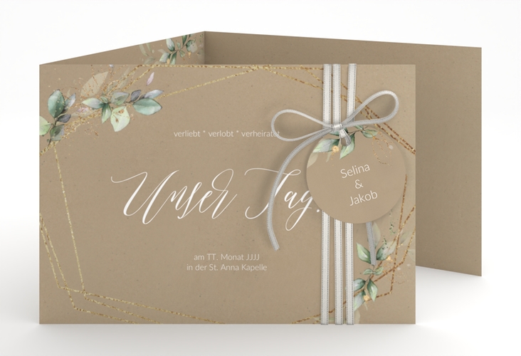 Hochzeitseinladung Greenish A6 Doppel-Klappkarte Kraftpapier hochglanz