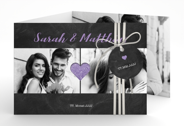 Hochzeitseinladung Sparkly A6 Doppel-Klappkarte lila hochglanz