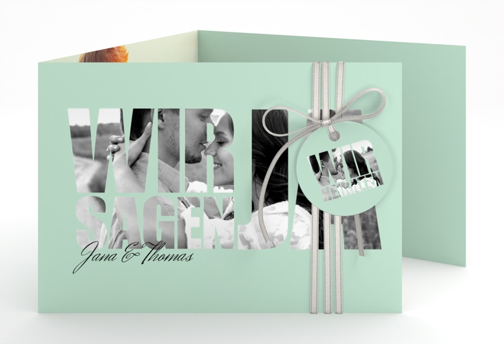 Hochzeitseinladung Letters A6 Doppel-Klappkarte mint