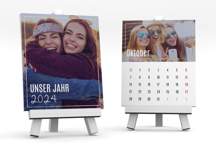 Foto-Tischkalender Zeitpunkt Kalenderblatt-Karte blau gold