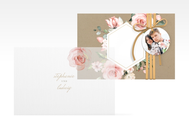 Save the Date Deckblatt Transparent Graceful A6 Deckblatt transparent mit Rosenblüten in Rosa und Weiß