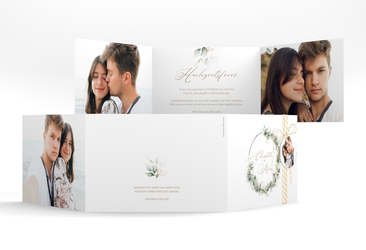 Hochzeitseinladung Selvatica A6 Doppel-Klappkarte rosegold mit Eukalyptus-Kranz