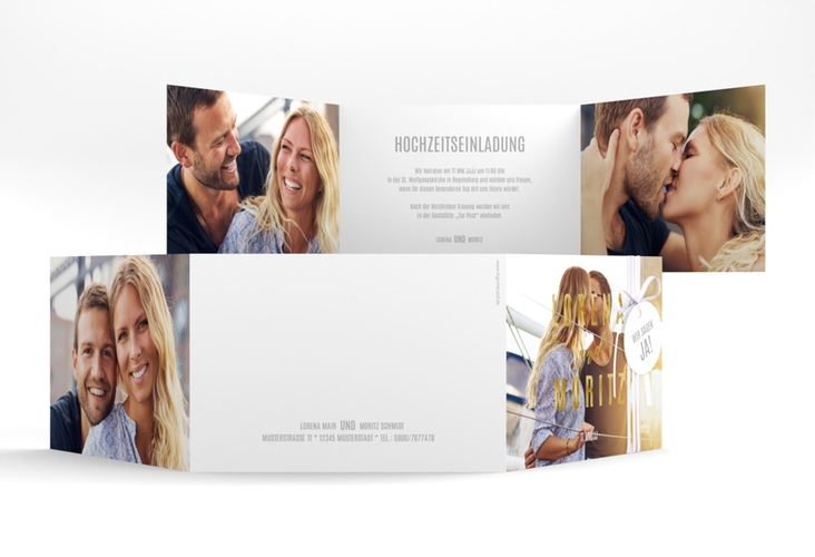 Hochzeitseinladung Memory A6 Doppel-Klappkarte gold
