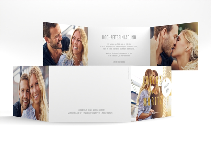 Hochzeitseinladung Memory A6 Doppel-Klappkarte gold