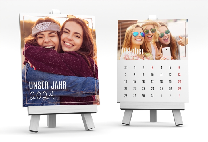 Foto-Tischkalender Zeitpunkt Kalenderblatt-Karte weiss rosegold