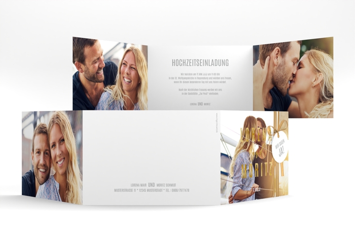 Hochzeitseinladung Memory A6 Doppel-Klappkarte gold