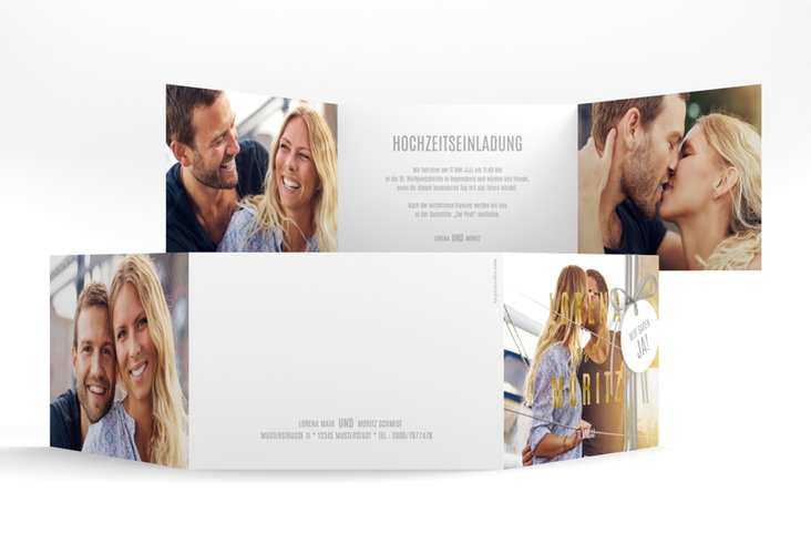 Hochzeitseinladung Memory A6 Doppel-Klappkarte gold