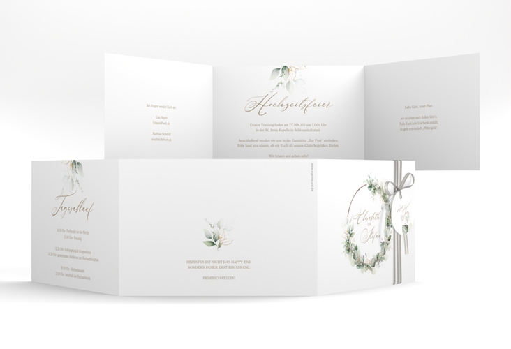 Hochzeitseinladung Selvatica A6 Doppel-Klappkarte rosegold mit Eukalyptus-Kranz