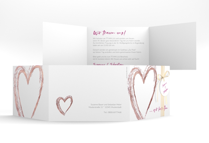 Hochzeitseinladung Liebe A6 Doppel-Klappkarte pink rosegold