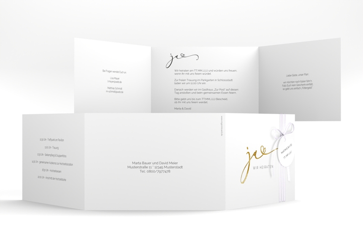 Hochzeitseinladung Jawort A6 Doppel-Klappkarte weiss gold modern minimalistisch mit veredelter Aufschrift