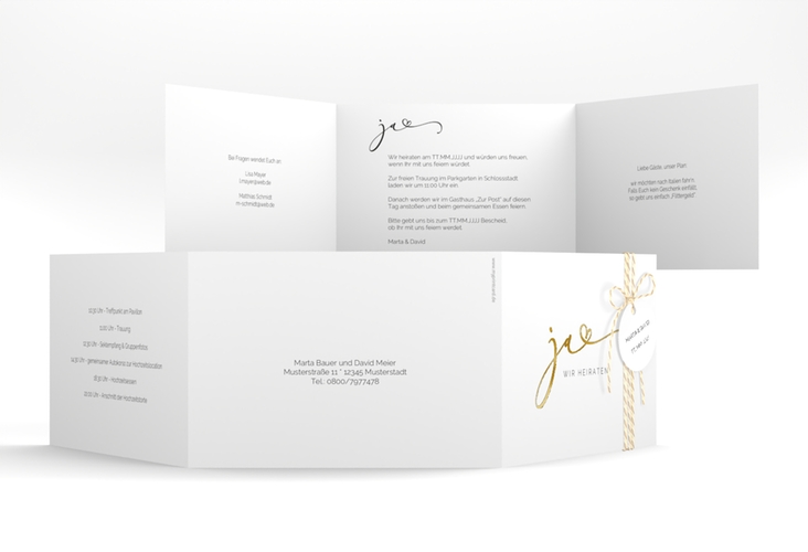 Hochzeitseinladung Jawort A6 Doppel-Klappkarte weiss gold modern minimalistisch mit veredelter Aufschrift