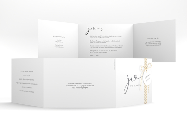 Hochzeitseinladung Jawort A6 Doppel-Klappkarte weiss silber modern minimalistisch mit veredelter Aufschrift