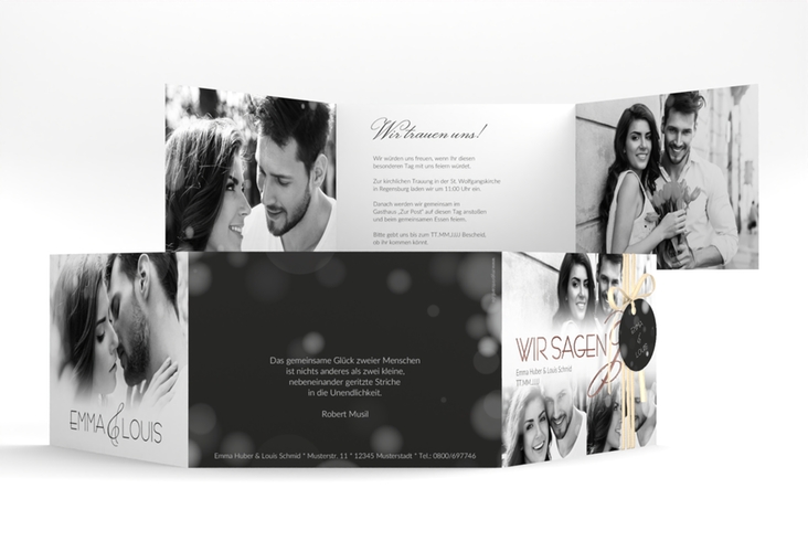 Hochzeitseinladung Bokeh A6 Doppel-Klappkarte weiss rosegold