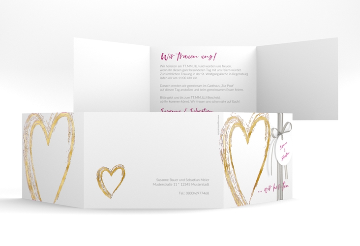 Hochzeitseinladung Liebe A6 Doppel-Klappkarte pink gold