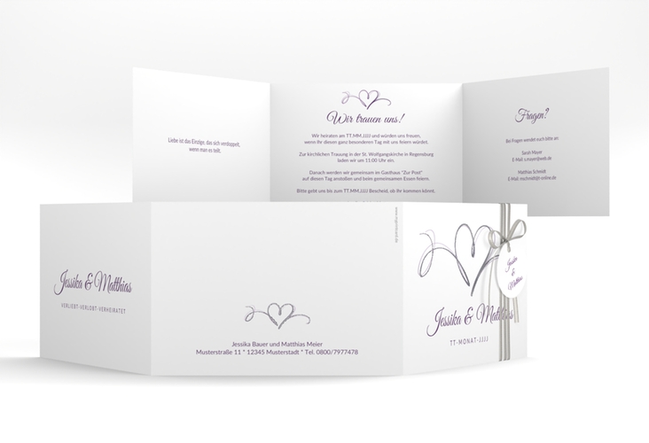 Hochzeitseinladung Envie A6 Doppel-Klappkarte lila silber
