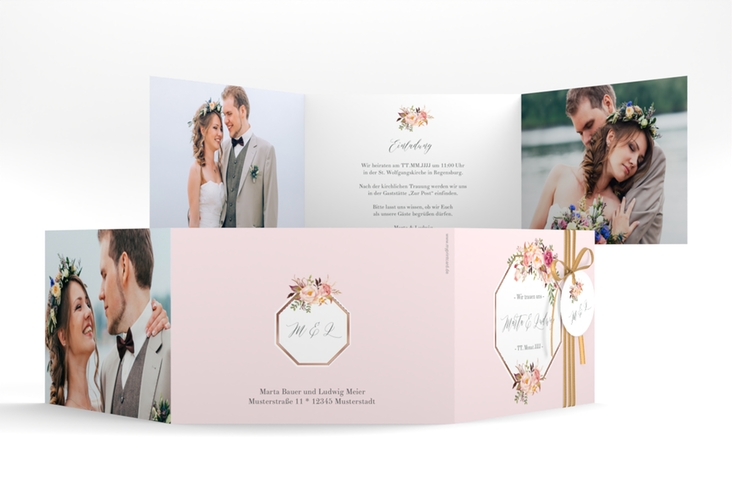 Hochzeitseinladung Prachtvoll A6 Doppel-Klappkarte rosa rosegold
