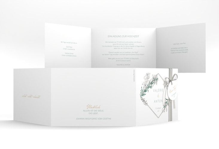 Hochzeitseinladung Verde A6 Doppel-Klappkarte weiss silber