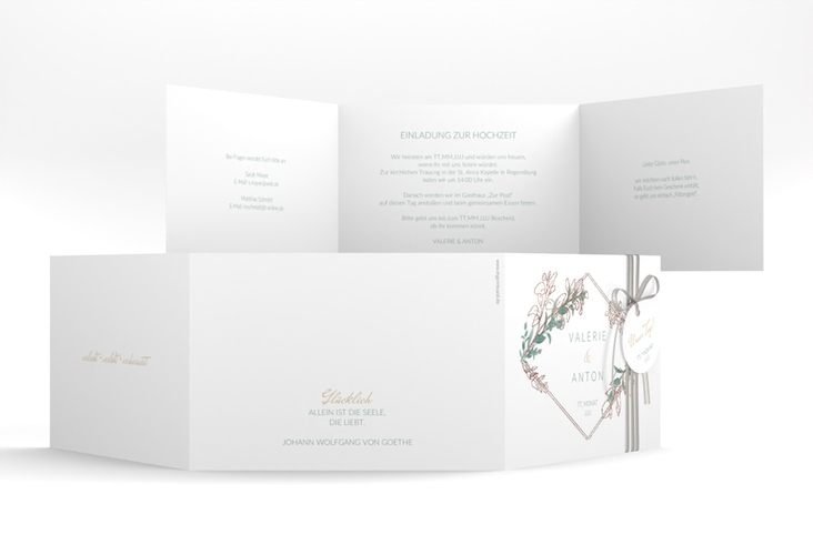 Hochzeitseinladung Verde A6 Doppel-Klappkarte weiss rosegold