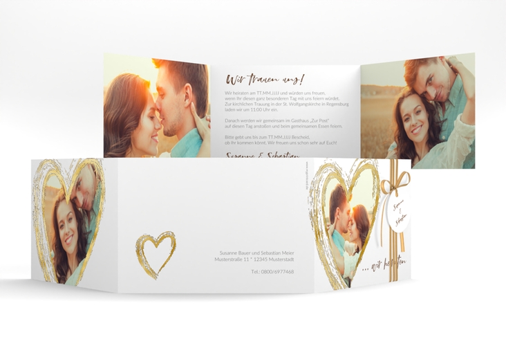 Hochzeitseinladung Liebe A6 Doppel-Klappkarte braun gold