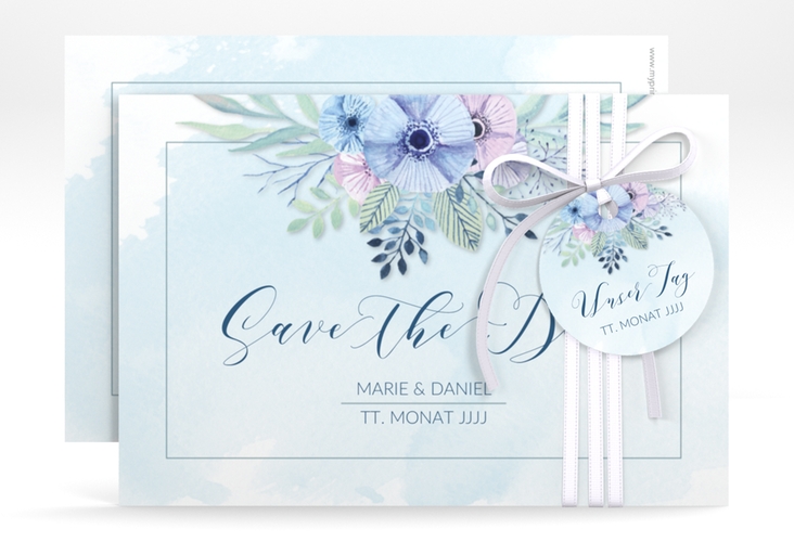Save the Date-Karte Hochzeit Surfinia A6 Karte quer blau hochglanz
