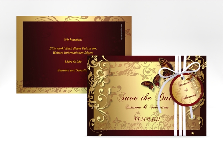 Save the Date-Karte Hochzeit Toulouse A6 Karte quer rot hochglanz romantisch mit Schmetterlingen