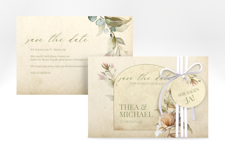 Save the Date-Karte Dornröschen A6 Karte quer mit Aquarell-Rosen im Vintage-Look