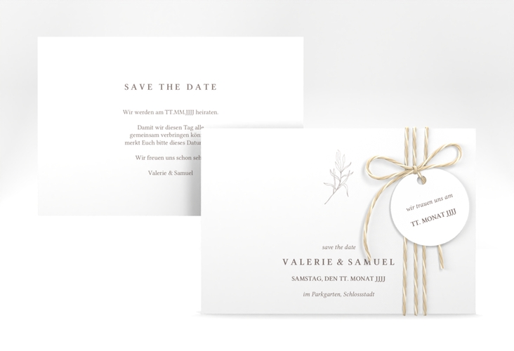 Save the Date-Karte Ivy A6 Karte quer weiss minimalistisch mit kleiner botanischer Illustration