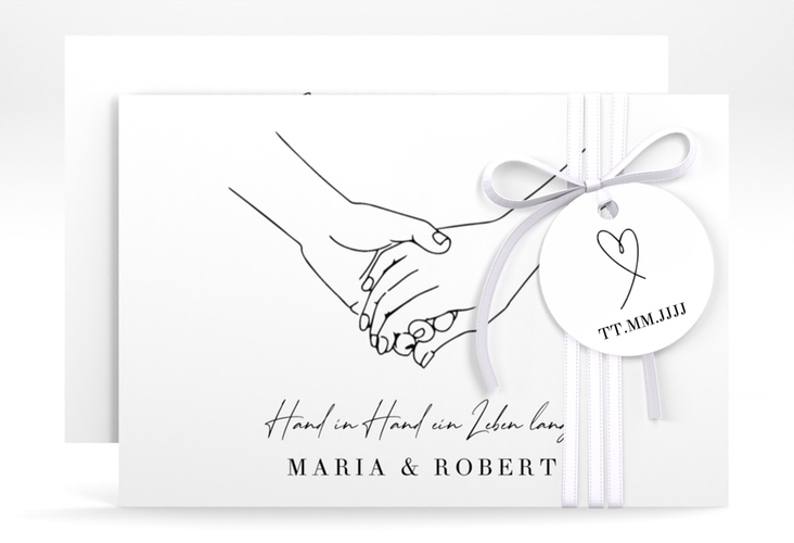 Save the Date-Karte Hands A6 Karte quer mit sich haltenden Händen im Monoline-Stil
