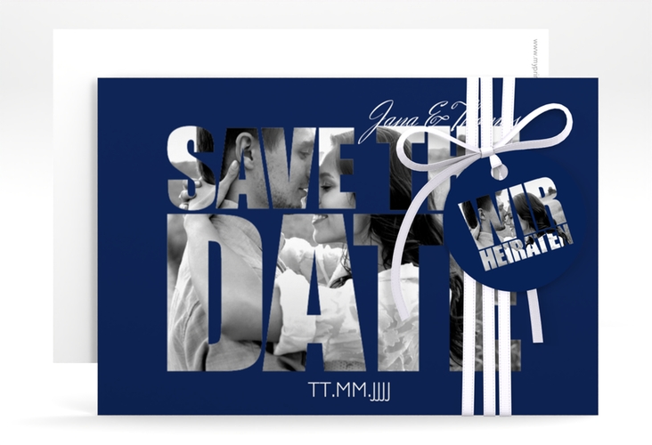 Save the Date-Karte Hochzeit Letters A6 Karte quer blau hochglanz