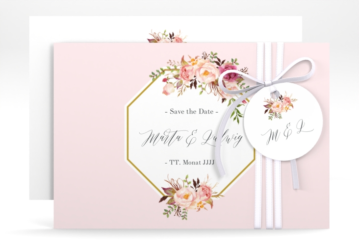 Save the Date-Karte Prachtvoll A6 Karte quer rosa hochglanz