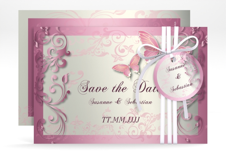 Save the Date-Karte Hochzeit Toulouse A6 Karte quer rosa hochglanz romantisch mit Schmetterlingen