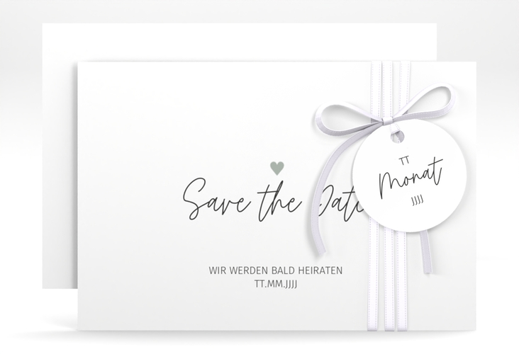 Save the Date-Karte Herzschlag A6 Karte quer weiss schlicht und elegant mit Herzchen
