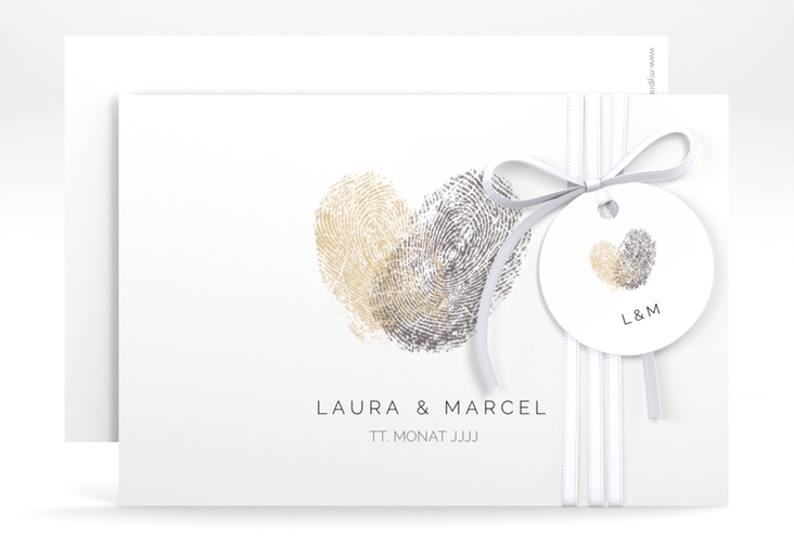 Save the Date-Karte Fingerprint A6 Karte quer beige schlicht mit Fingerabdruck-Motiv