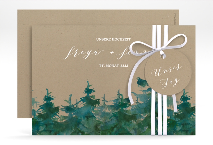 Save the Date-Karte Evergreen A6 Karte quer Kraftpapier hochglanz