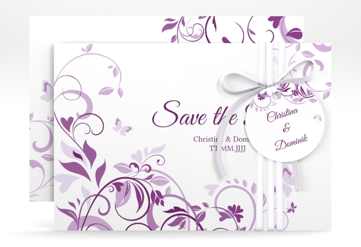 Save the Date-Karte Lilly A6 Karte quer lila hochglanz