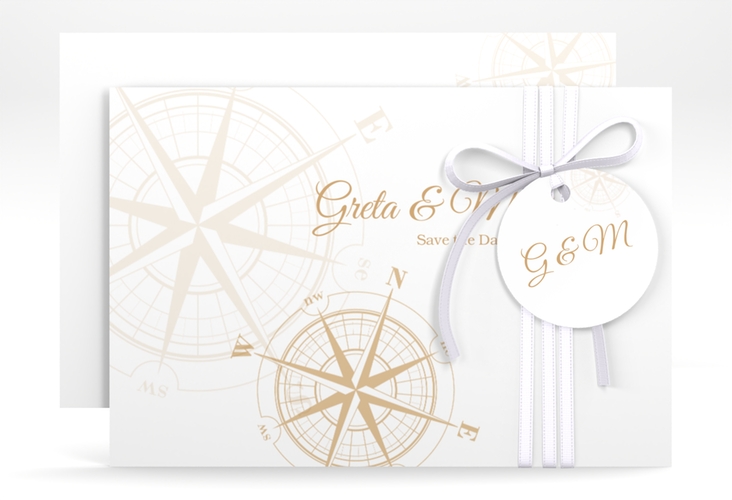 Save the Date-Karte Windrose A6 Karte quer beige