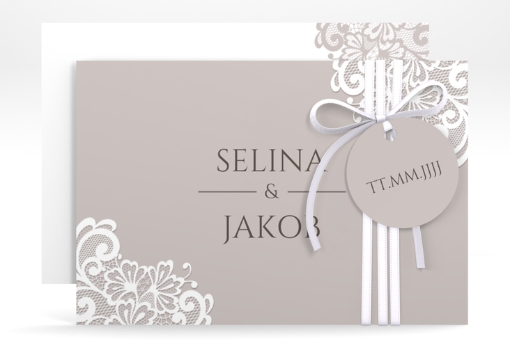 Save the Date-Karte Vintage A6 Karte quer mit floraler Spitze