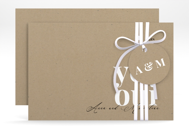 Save the Date-Karte Oui A6 Karte quer Kraftpapier hochglanz mit Ja-Wort in verschiedenen Sprachen