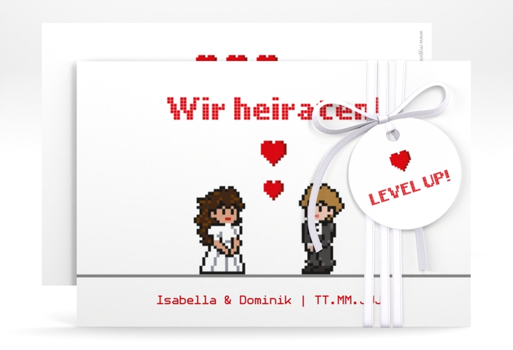 Save the Date-Karte Pixel A6 Karte quer weiss